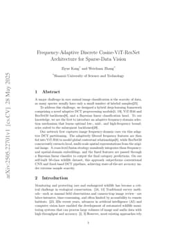 Frequency-Adaptive Discrete Cosine-ViT-ResNet Architecture for Sparse-Data Vision