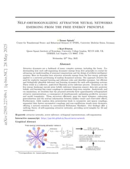 Self-orthogonalizing attractor neural networks emerging from the free energy principle