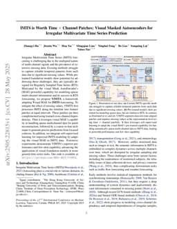 IMTS is Worth Time $\times$ Channel Patches: Visual Masked Autoencoders for Irregular Multivariate Time Series Prediction