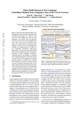 When Models Reason in Your Language: Controlling Thinking Trace Language Comes at the Cost of Accuracy