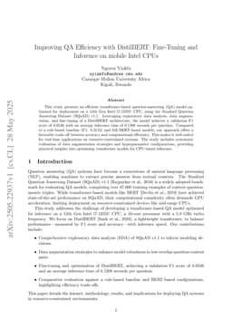 Improving QA Efficiency with DistilBERT: Fine-Tuning and Inference on mobile Intel CPUs