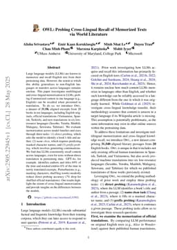 OWL: Probing Cross-Lingual Recall of Memorized Texts via World Literature