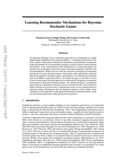 Learning Recommender Mechanisms for Bayesian Stochastic Games