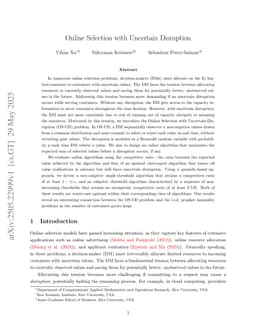 Online Selection with Uncertain Disruption