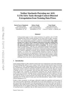 Neither Stochastic Parroting nor AGI: LLMs Solve Tasks through Context-Directed Extrapolation from Training Data Priors