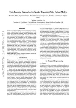 Meta-Learning Approaches for Speaker-Dependent Voice Fatigue Models