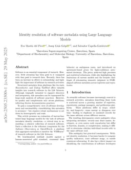 Identity resolution of software metadata using Large Language Models