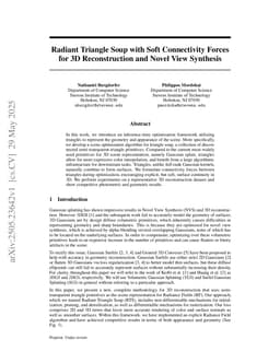 Radiant Triangle Soup with Soft Connectivity Forces for 3D Reconstruction and Novel View Synthesis
