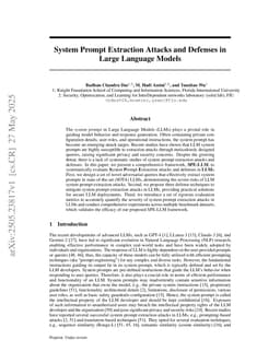 System Prompt Extraction Attacks and Defenses in Large Language Models