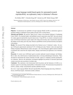 Large Language Model-Based Agents for Automated Research Reproducibility: An Exploratory Study in Alzheimer's Disease