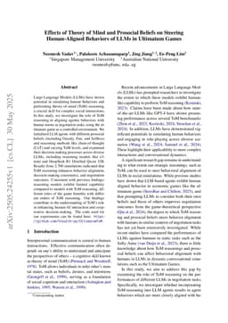 Effects of Theory of Mind and Prosocial Beliefs on Steering Human-Aligned Behaviors of LLMs in Ultimatum Games