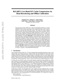 ReCalKV: Low-Rank KV Cache Compression via Head Reordering and Offline Calibration