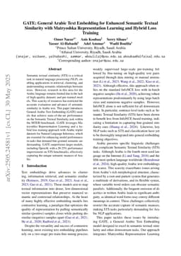 GATE: General Arabic Text Embedding for Enhanced Semantic Textual Similarity with Matryoshka Representation Learning and Hybrid Loss Training