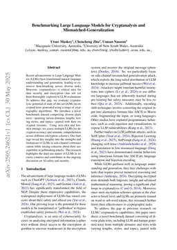 Benchmarking Large Language Models for Cryptanalysis and Mismatched-Generalization