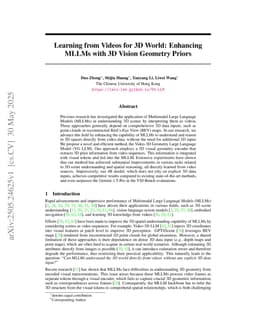 Learning from Videos for 3D World: Enhancing MLLMs with 3D Vision Geometry Priors