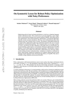 On Symmetric Losses for Robust Policy Optimization with Noisy Preferences
