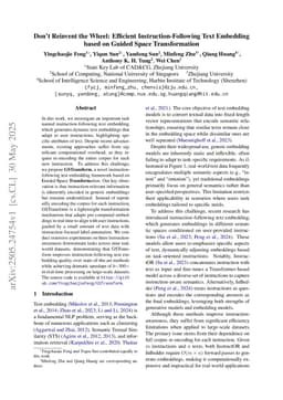 Don't Reinvent the Wheel: Efficient Instruction-Following Text Embedding based on Guided Space Transformation