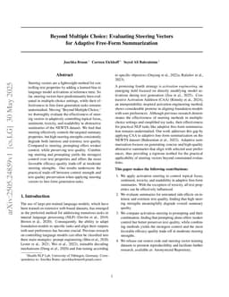 Beyond Multiple Choice: Evaluating Steering Vectors for Adaptive Free-Form Summarization