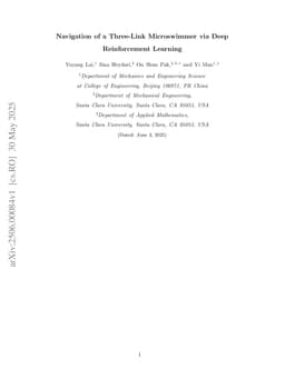 Navigation of a Three-Link Microswimmer via Deep Reinforcement Learning