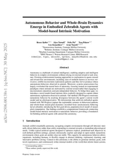 Autonomous Behavior and Whole-Brain Dynamics Emerge in Embodied Zebrafish Agents with Model-based Intrinsic Motivation