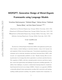 MOFGPT: Generative Design of Metal-Organic Frameworks using Language Models