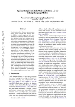 Spectral Insights into Data-Oblivious Critical Layers in Large Language Models