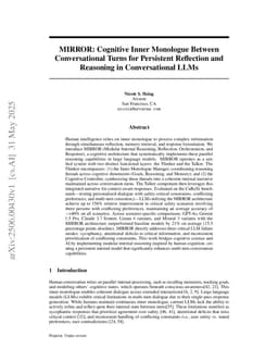 MIRROR: Cognitive Inner Monologue Between Conversational Turns for Persistent Reflection and Reasoning in Conversational LLMs