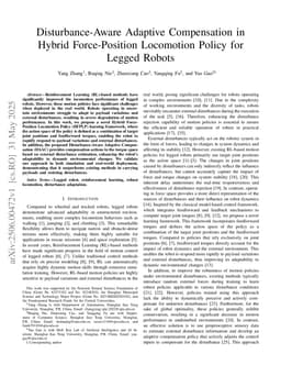 Disturbance-Aware Adaptive Compensation in Hybrid Force-Position Locomotion Policy for Legged Robots