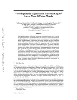 Video Signature: In-generation Watermarking for Latent Video Diffusion Models