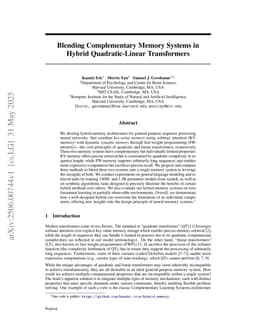 Blending Complementary Memory Systems in Hybrid Quadratic-Linear Transformers