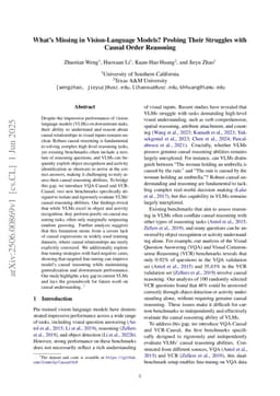 What's Missing in Vision-Language Models? Probing Their Struggles with Causal Order Reasoning