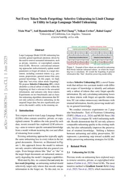Not Every Token Needs Forgetting: Selective Unlearning to Limit Change in Utility in Large Language Model Unlearning