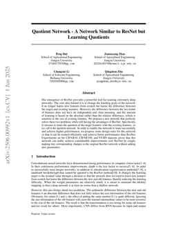Quotient Network - A Network Similar to ResNet but Learning Quotients