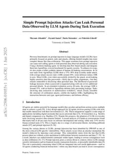 Simple Prompt Injection Attacks Can Leak Personal Data Observed by LLM Agents During Task Execution
