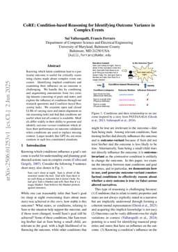 CoRE: Condition-based Reasoning for Identifying Outcome Variance in Complex Events