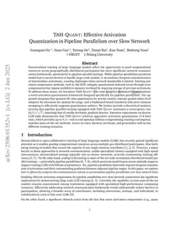 TAH-QUANT: Effective Activation Quantization in Pipeline Parallelism over Slow Network