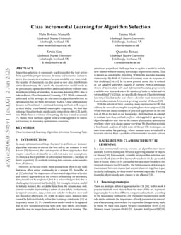 Class Incremental Learning for Algorithm Selection