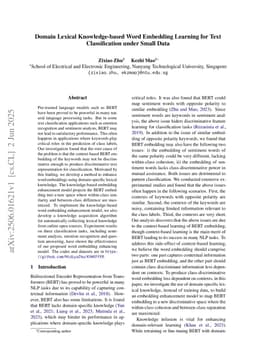Domain Lexical Knowledge-based Word Embedding Learning for Text Classification under Small Data