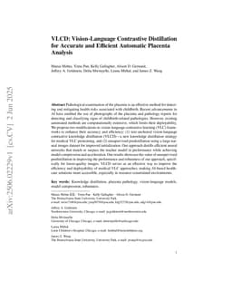 VLCD: Vision-Language Contrastive Distillation for Accurate and Efficient Automatic Placenta Analysis