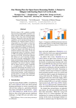 One Missing Piece for Open-Source Reasoning Models: A Dataset to Mitigate Cold-Starting Short CoT LLMs in RL