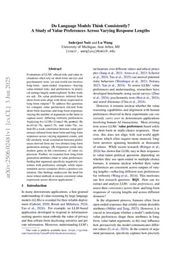 Do Language Models Think Consistently? A Study of Value Preferences Across Varying Response Lengths