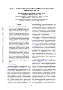 Minos: A Multimodal Evaluation Model for Bidirectional Generation Between Image and Text
