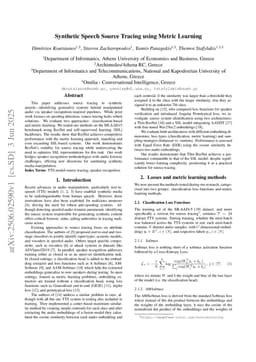 Synthetic Speech Source Tracing using Metric Learning