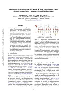 Decompose, Plan in Parallel, and Merge: A Novel Paradigm for Large Language Models based Planning with Multiple Constraints