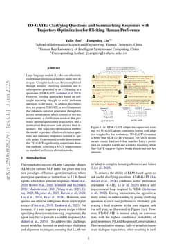 TO-GATE: Clarifying Questions and Summarizing Responses with Trajectory Optimization for Eliciting Human Preference