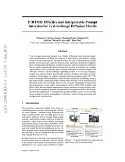 EDITOR: Effective and Interpretable Prompt Inversion for Text-to-Image Diffusion Models