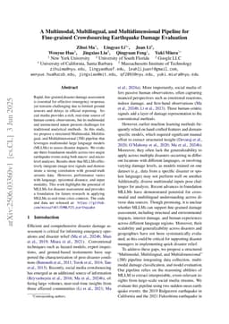 A Multimodal, Multilingual, and Multidimensional Pipeline for Fine-grained Crowdsourcing Earthquake Damage Evaluation