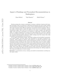 Impact of Rankings and Personalized Recommendations in Marketplaces