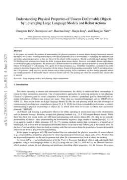 Understanding Physical Properties of Unseen Deformable Objects by Leveraging Large Language Models and Robot Actions