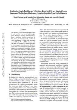 Evaluating Apple Intelligence's Writing Tools for Privacy Against Large Language Model-Based Inference Attacks: Insights from Early Datasets